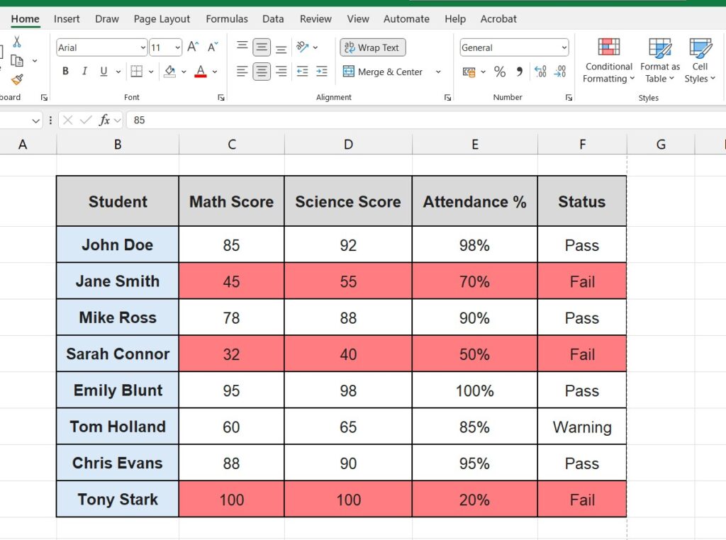 Excel conditional formatting rule using formula to highlight entire row