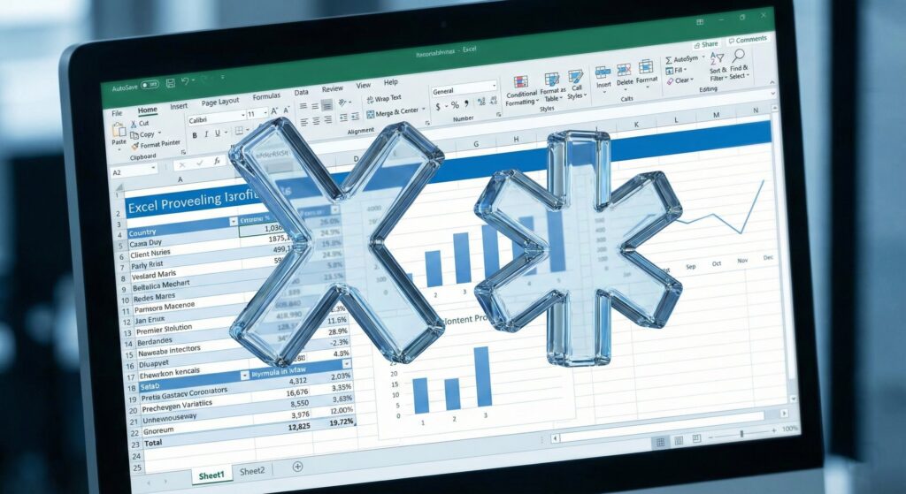 Concept illustration of Excel multiplication formula with math symbols.