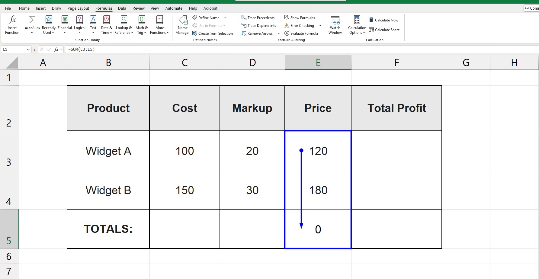 Using Trace Precedents tool in Excel to show blue arrows indicating a circular reference loop. Circular References in Excel error loop