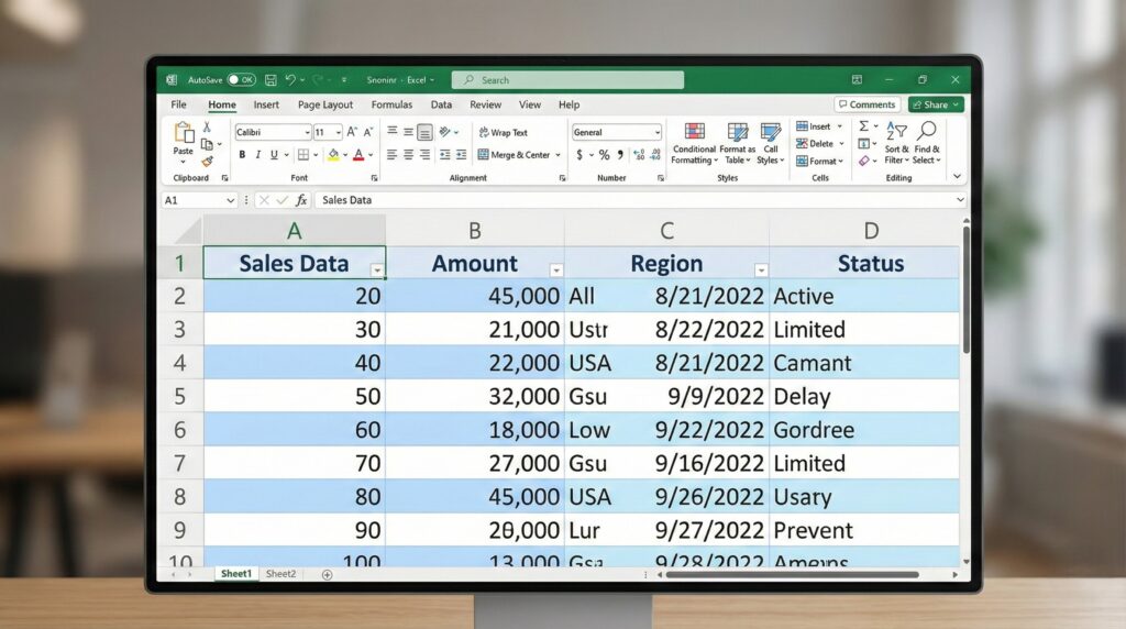 Excel spreadsheet showing alternating row colors known as zebra stripes