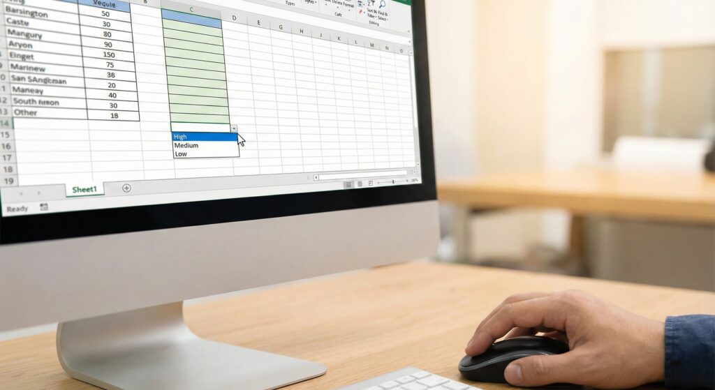 Excel drop-down list menu example showing options