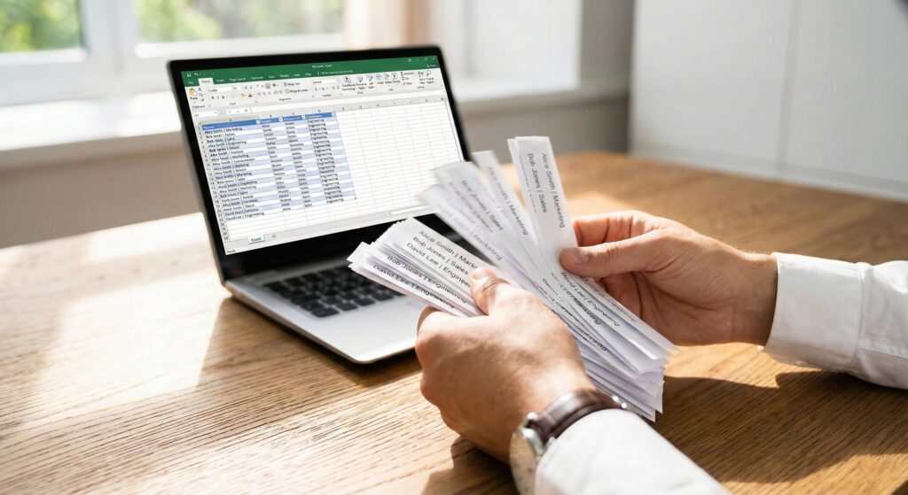 Illustration of shuffling data cells in Excel to randomize a list