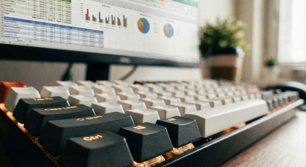 Computer keyboard focusing on Ctrl and Alt keys for Excel shortcuts