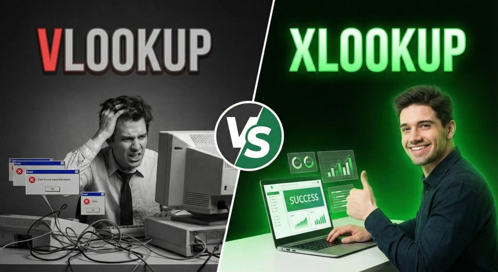 Comparison between VLOOKUP and XLOOKUP formulas in Excel